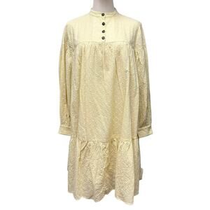 PAMELA LOVE RTR Sz Small Yellow Eyelet Embroider Mock Neck Cotton Dress Relaxed
